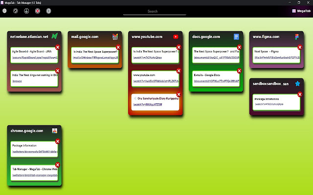 Tab Manager MegaTab  from Chrome web store to be run with OffiDocs Chromium online
