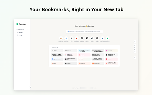 TabMark Bookmark New Tab  from Chrome web store to be run with OffiDocs Chromium online