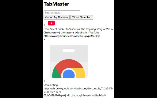 TabMaster: Simple Tab Manager  from Chrome web store to be run with OffiDocs Chromium online