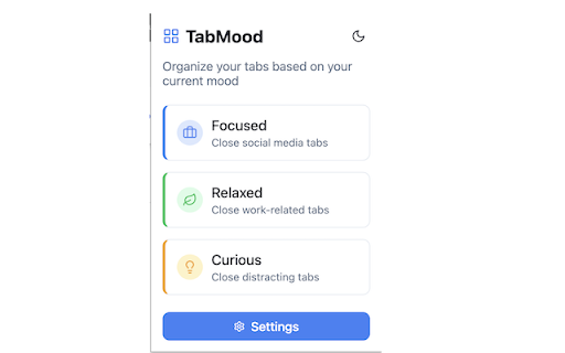TabMood  from Chrome web store to be run with OffiDocs Chromium online