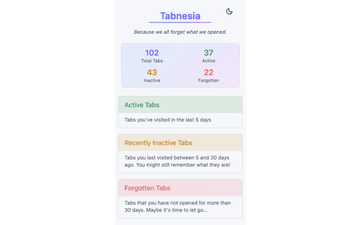 Tabnesia  from Chrome web store to be run with OffiDocs Chromium online
