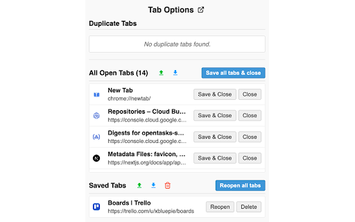 Tab Options  from Chrome web store to be run with OffiDocs Chromium online