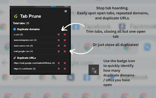 Tab Prune  from Chrome web store to be run with OffiDocs Chromium online