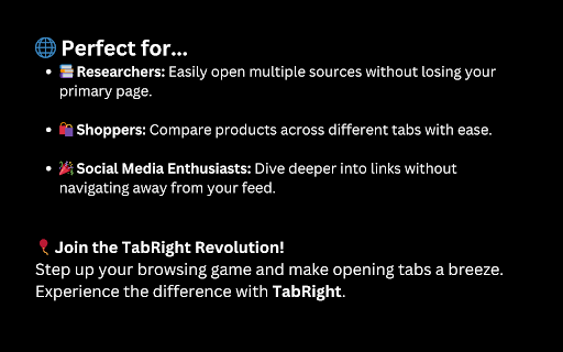 TabRight  from Chrome web store to be run with OffiDocs Chromium online