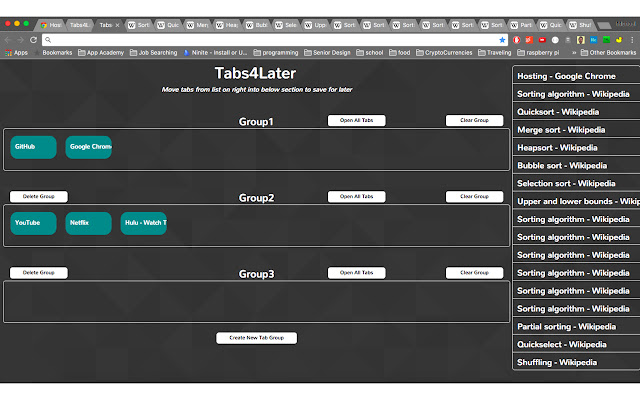 Tabs4Later  from Chrome web store to be run with OffiDocs Chromium online