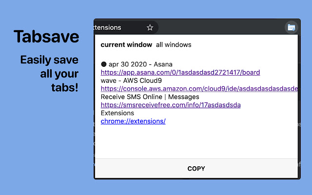 Tabsave  from Chrome web store to be run with OffiDocs Chromium online