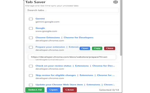 Tab Saver Manage and real time sync your unclosed tabs  from Chrome web store to be run with OffiDocs Chromium online