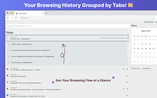 Tabs History  from Chrome web store to be run with OffiDocs Chromium online