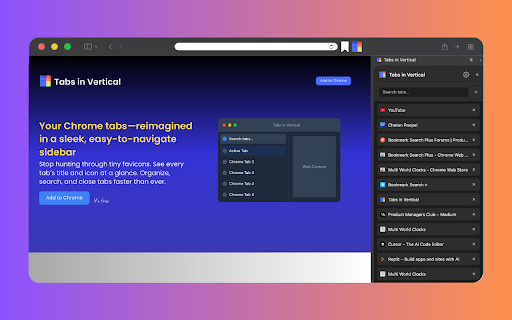 Tabs in Vertical  from Chrome web store to be run with OffiDocs Chromium online