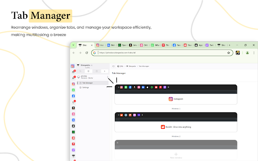 Tabs Manager | Sitespedia Save, Organize, and Sync Your Browser Tabs  from Chrome web store to be run with OffiDocs Chromium online