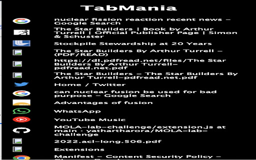 Tabs Mania  from Chrome web store to be run with OffiDocs Chromium online