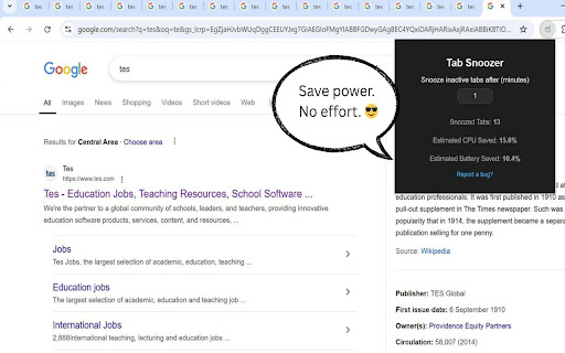 Tab Snoozer – Save Memory  Battery by Pausing Inactive Tabs  from Chrome web store to be run with OffiDocs Chromium online