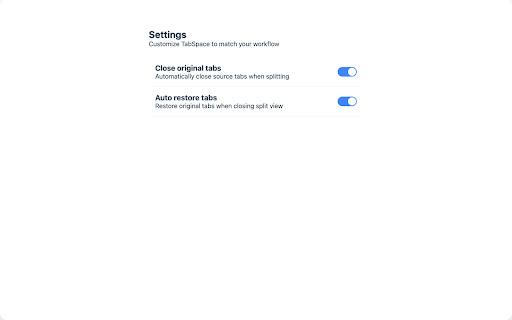 TabSpace Split Tab Manager  from Chrome web store to be run with OffiDocs Chromium online