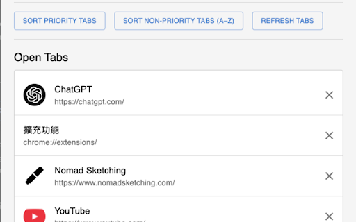 Tabs Sorter  from Chrome web store to be run with OffiDocs Chromium online