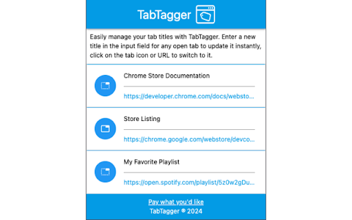 TabTagger  from Chrome web store to be run with OffiDocs Chromium online