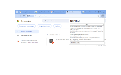 Tab URL Collector download csv  from Chrome web store to be run with OffiDocs Chromium online