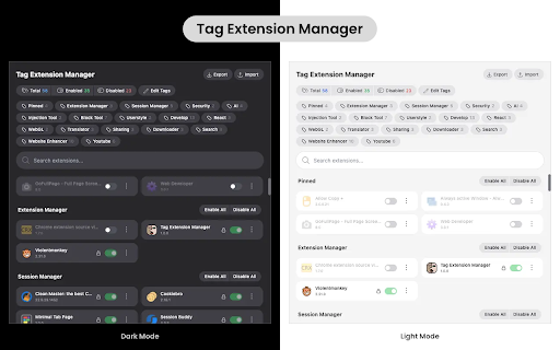 Tag Extension Manager  from Chrome web store to be run with OffiDocs Chromium online