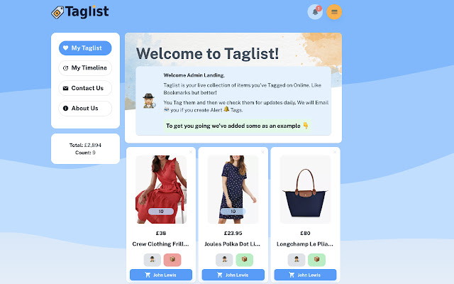 Taglist.Shop  from Chrome web store to be run with OffiDocs Chromium online