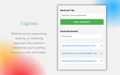 TagTabs  from Chrome web store to be run with OffiDocs Chromium online