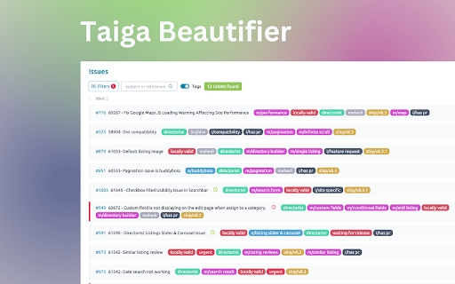 Taiga Beautifier  from Chrome web store to be run with OffiDocs Chromium online