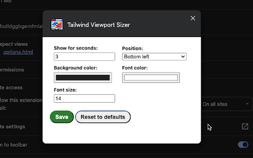 Tailwind Viewport Sizer  from Chrome web store to be run with OffiDocs Chromium online