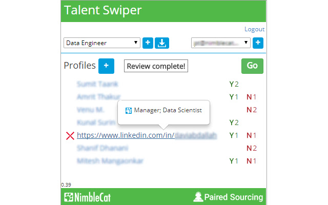Talent Swiper  from Chrome web store to be run with OffiDocs Chromium online