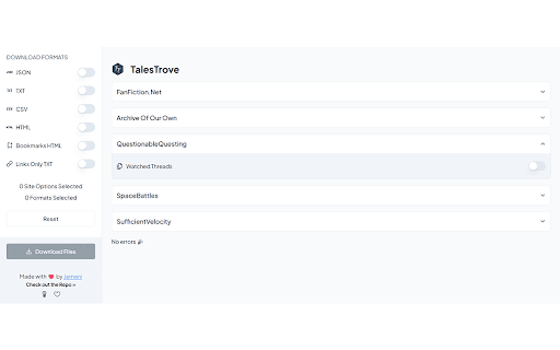 TalesTrove  from Chrome web store to be run with OffiDocs Chromium online