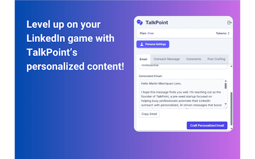 TalkPoint Your LinkedIn Outreach Copilot  from Chrome web store to be run with OffiDocs Chromium online