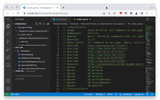 Tampermonkey Editors  from Chrome web store to be run with OffiDocs Chromium online