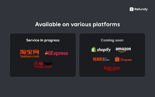 Taobao/AliExpress/1688 Discount Refund  Cashback Refundy  from Chrome web store to be run with OffiDocs Chromium online