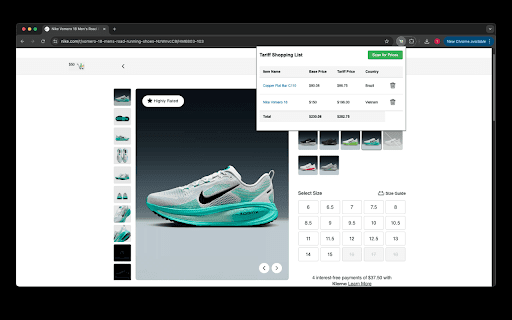 Tariff Shopping List  from Chrome web store to be run with OffiDocs Chromium online