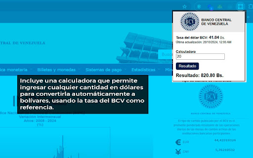 Tasa Banco Central Venezuela from Chrome web store to be run with OffiDocs Chromium online Tasa Banco Central Venezuela from Chrome web store to be run with OffiDocs Chromium online