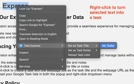 Task Express  from Chrome web store to be run with OffiDocs Chromium online