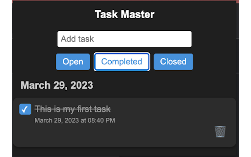 TaskMaster Organize Your Tasks Effortlessly from Chrome web store to be run with OffiDocs Chromium online TaskMaster Organize Your Tasks Effortlessly from Chrome web store to be run with OffiDocs Chromium online