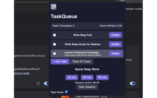 TaskQueue  from Chrome web store to be run with OffiDocs Chromium online