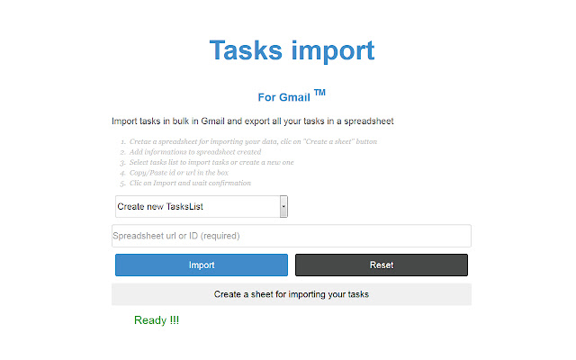Tasks Import for Gmail ™  from Chrome web store to be run with OffiDocs Chromium online