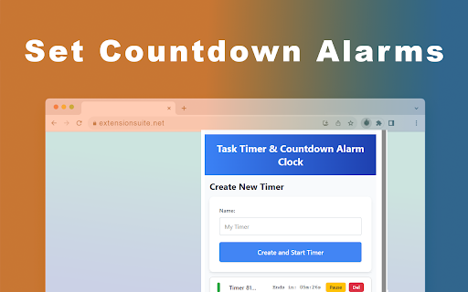 Task Timer  Countdown Alarm Clock  from Chrome web store to be run with OffiDocs Chromium online