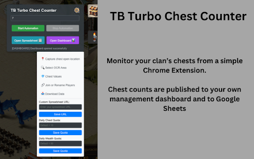 TB Turbo Chest Counter  from Chrome web store to be run with OffiDocs Chromium online