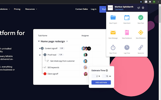 Teamwork for Chrome  from Chrome web store to be run with OffiDocs Chromium online