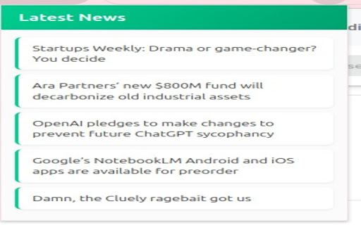 Techcrunch notifier  from Chrome web store to be run with OffiDocs Chromium online