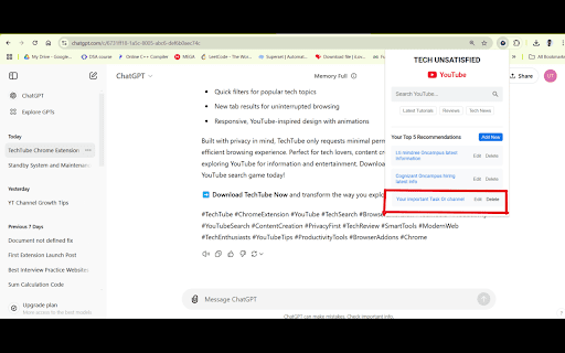 TechTube  from Chrome web store to be run with OffiDocs Chromium online