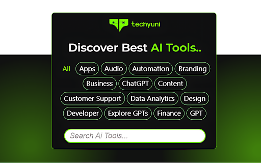 Techyuni: Ai tools library  from Chrome web store to be run with OffiDocs Chromium online