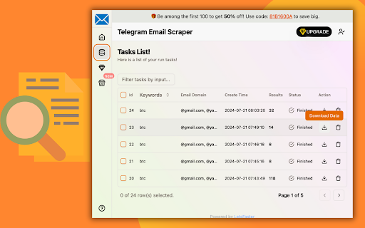 Telegram Email Scraper  from Chrome web store to be run with OffiDocs Chromium online