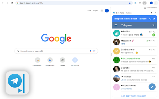 Telegram Web Side Panel Instant Messenger Sidebar Tabbee  from Chrome web store to be run with OffiDocs Chromium online