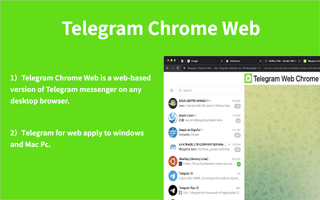 استخدم Telegram Web TG على نظامي التشغيل Windows / Mac من متجر Chrome الإلكتروني ليتم تشغيله باستخدام OffiDocs Chromium عبر الإنترنت