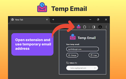 Temp Email  from Chrome web store to be run with OffiDocs Chromium online