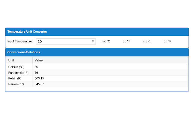 Temperature Unit Conversion Calculator  from Chrome web store to be run with OffiDocs Chromium online
