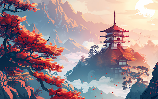 Temple on top of updated version with big red pine tree  from Chrome web store to be run with OffiDocs Chromium online
