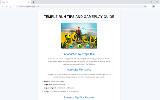 Temple Run Guide  from Chrome web store to be run with OffiDocs Chromium online