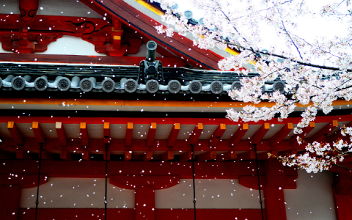 Temples Roofline Amidst Cherry Blossom Snow  from Chrome web store to be run with OffiDocs Chromium online